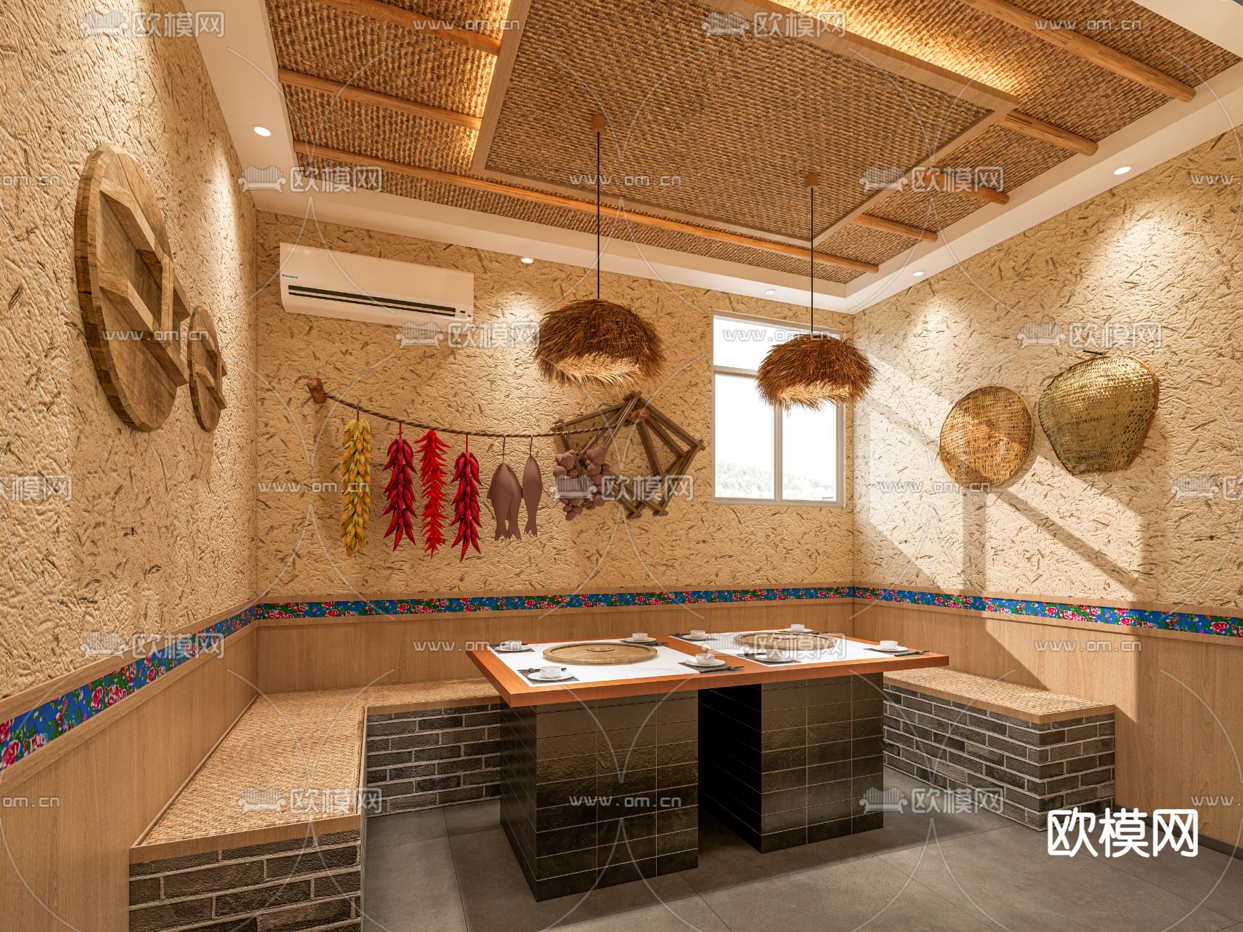 新中式铁锅炖包间su模型下载（渲染图2）