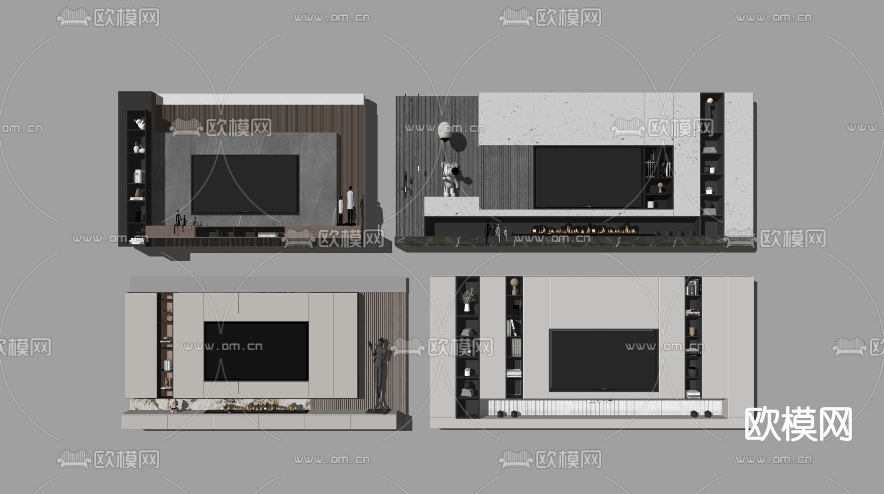 现代电视背景墙su模型下载（渲染图1）