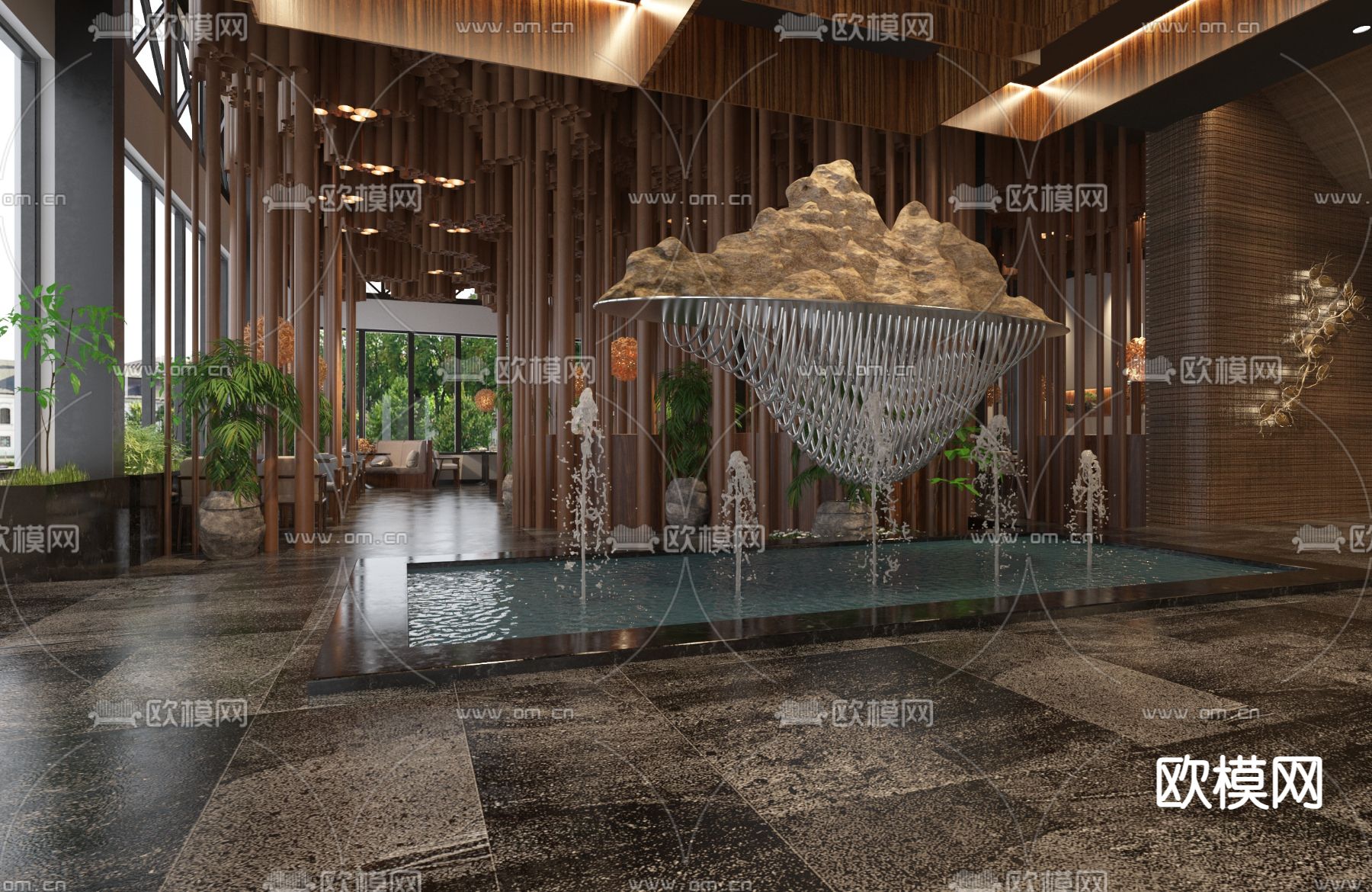 侘寂西餐厅 全日制餐厅3d模型下载（渲染图2）