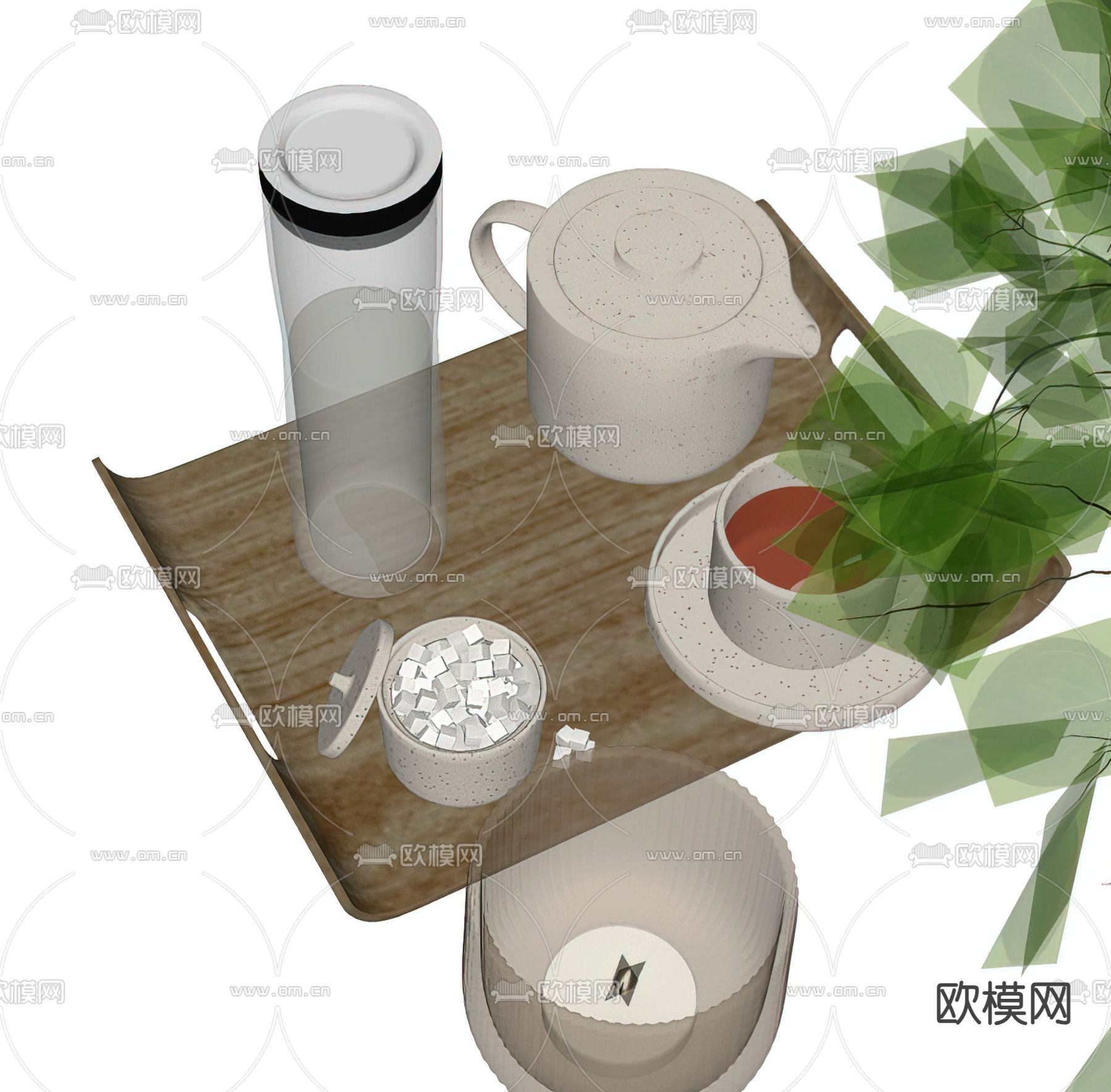 现代茶具 茶壶su模型下载（渲染图1）