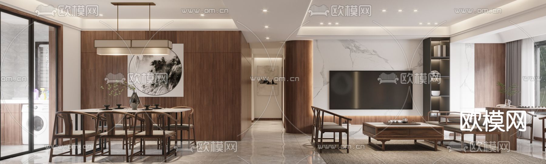 中式客餐厅3d模型下载（渲染图1）