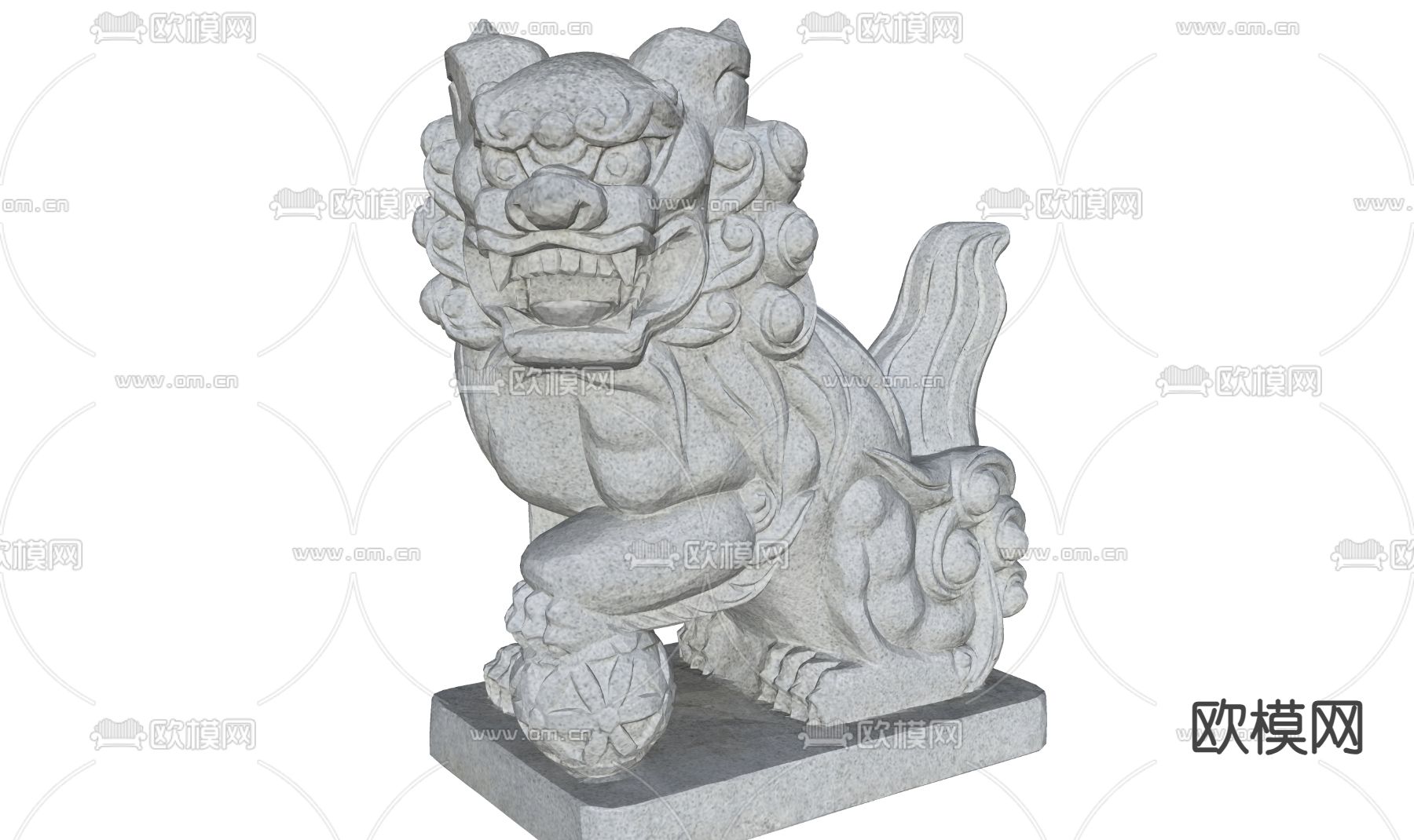 中式石狮子 石像雕塑3d模型下载（渲染图2）