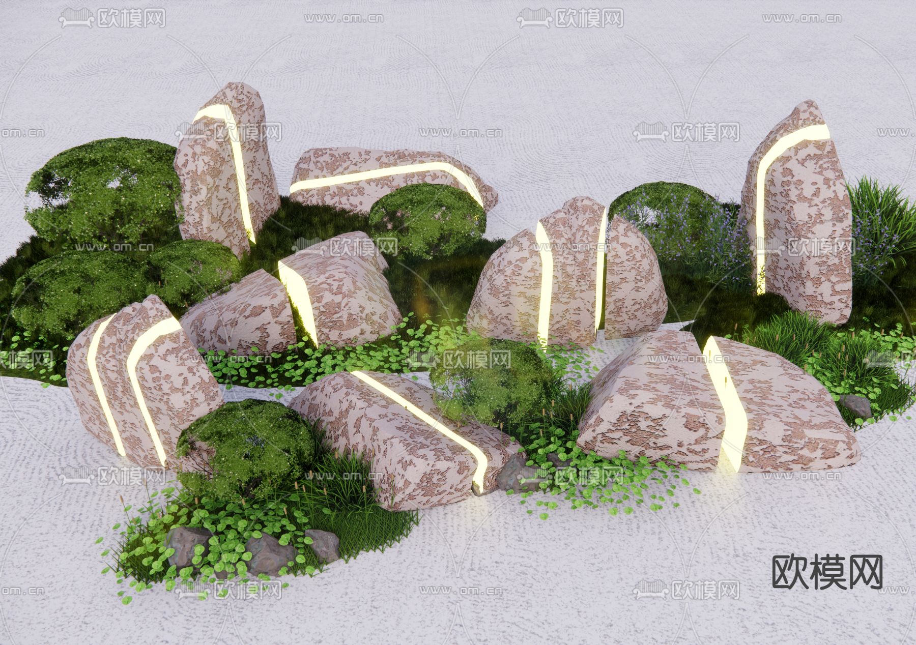 现代景观灯 石头灯 景观石su模型