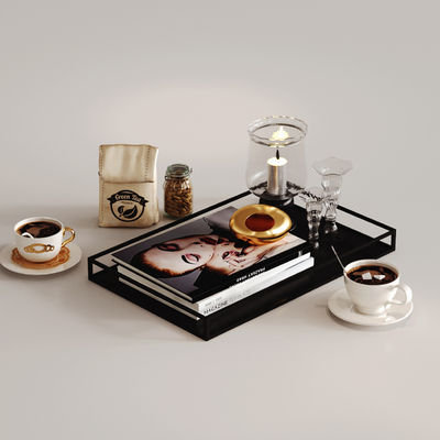  拉花咖啡 咖啡杯 托盘 咖啡豆su模型 