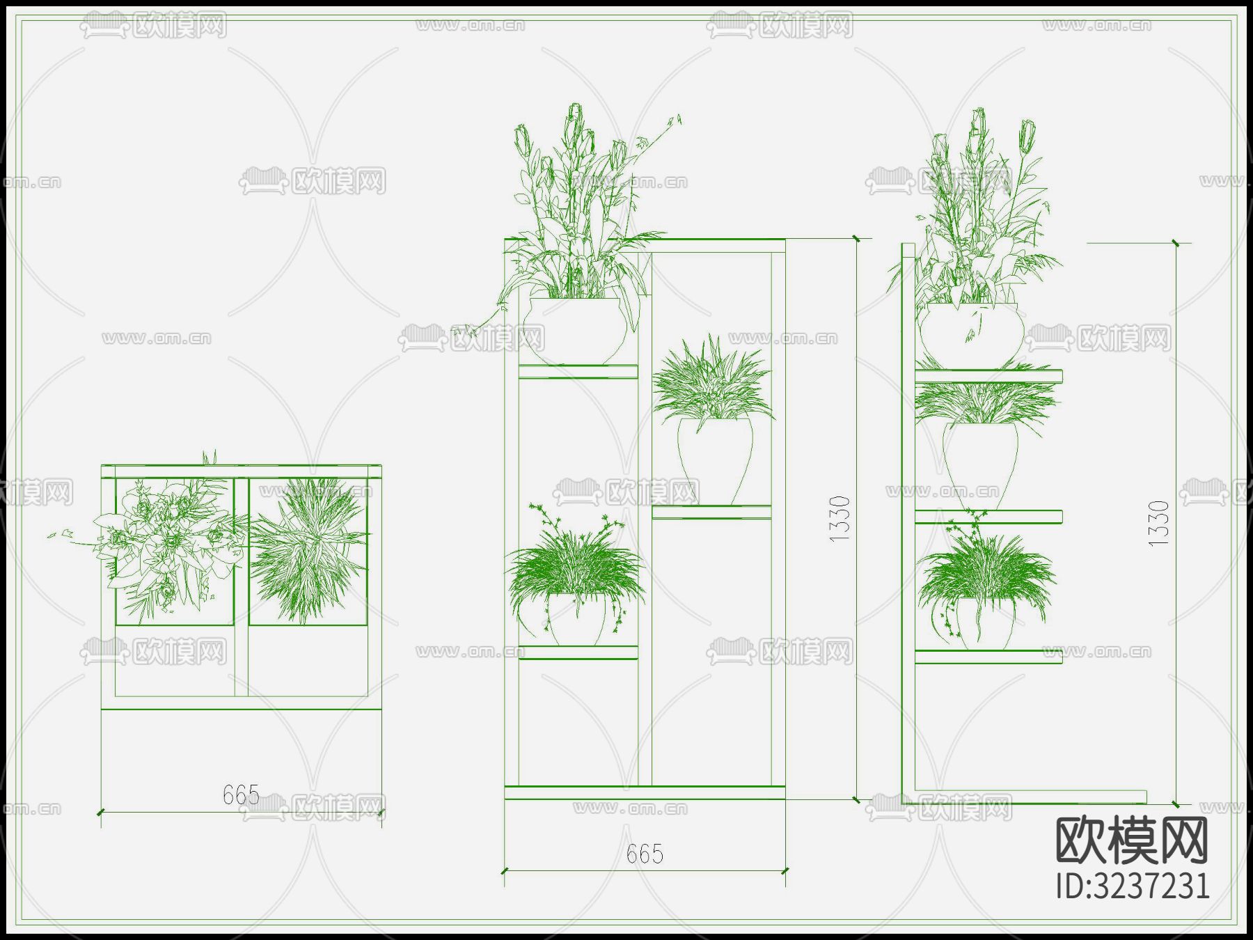 植物 花架 盆栽 花盆cad立面图下载