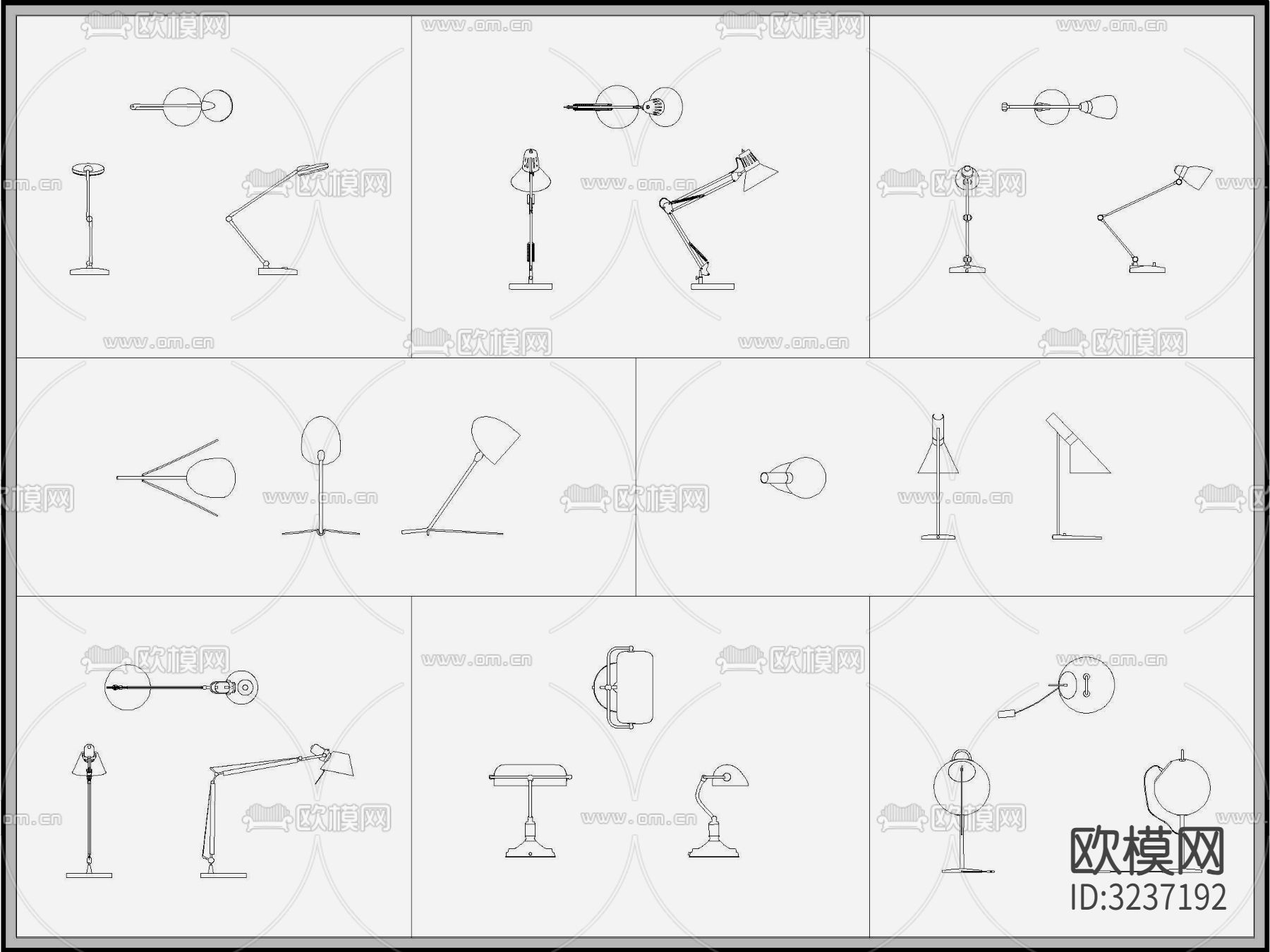 灯具 台灯 阅读灯 书桌灯cad立面图下载（渲染图1）