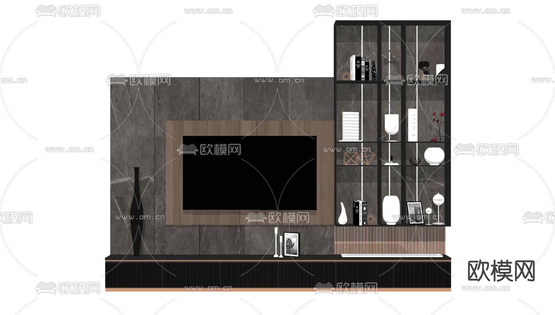 轻奢电视背景墙su模型下载（渲染图2）