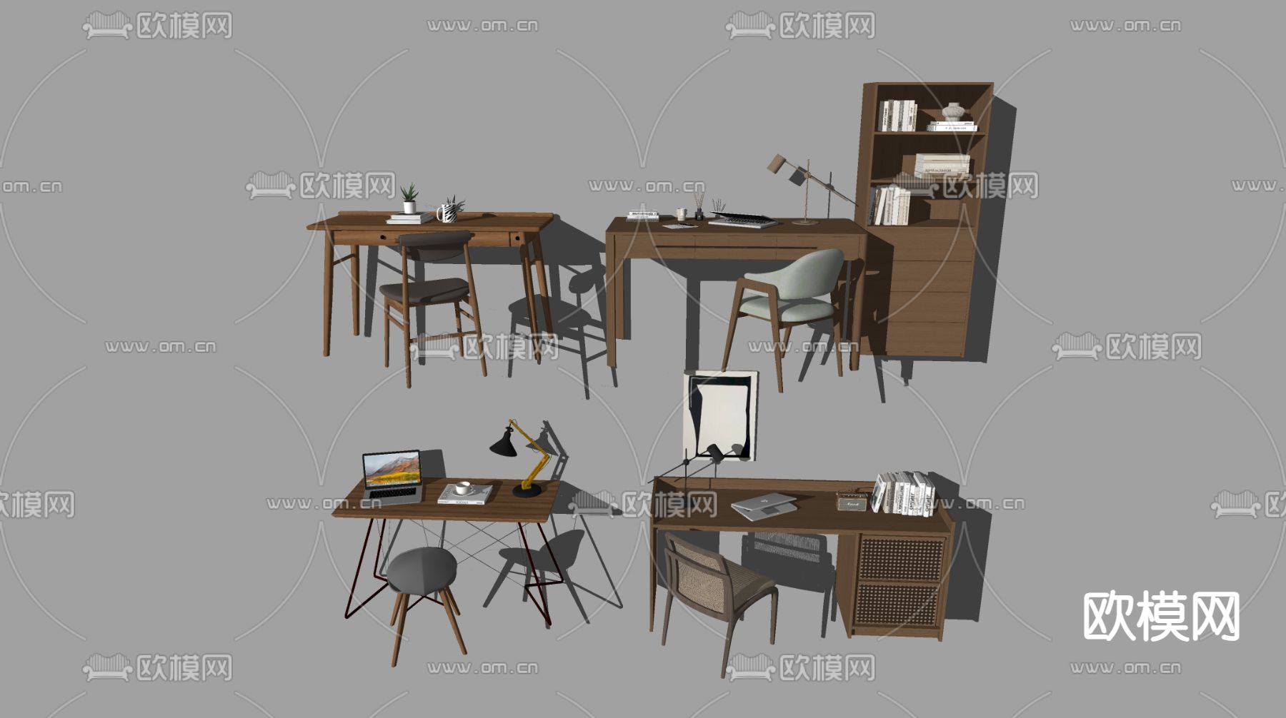 现代书桌 学习桌su模型下载（渲染图2）