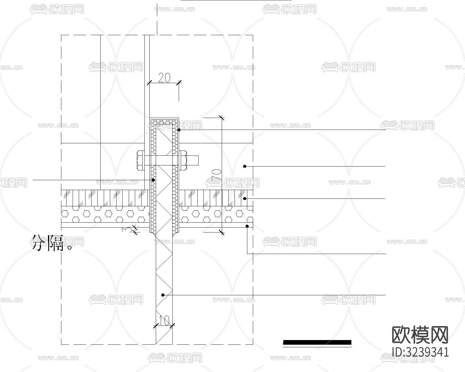 固定式玻璃挡烟垂壁通用cad大样图下载（渲染图2）