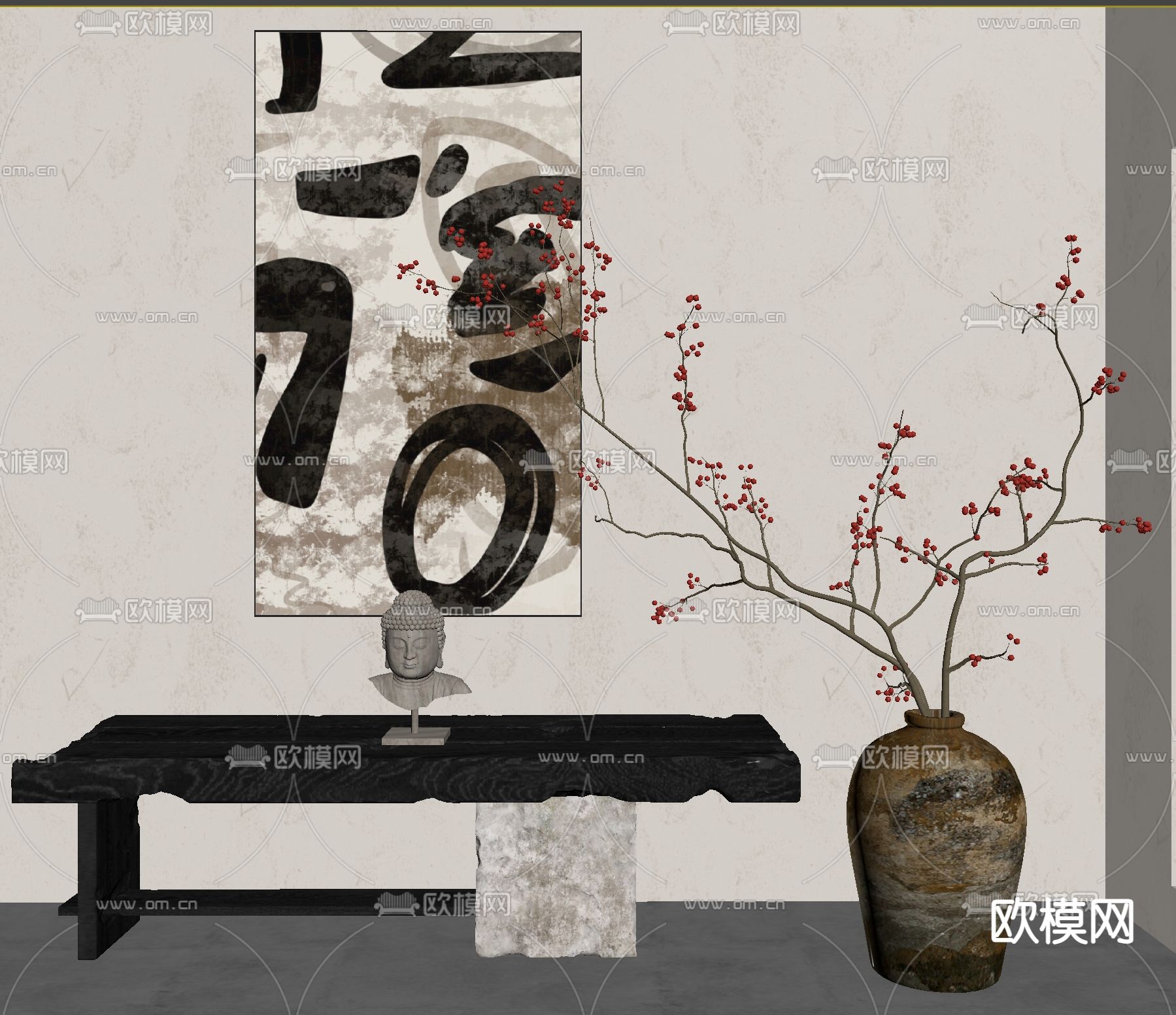 新中式装饰画su模型下载（渲染图1）