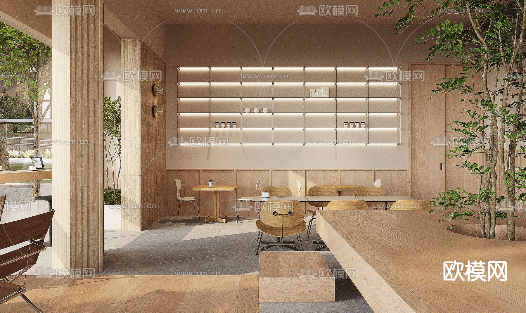 侘寂咖啡厅 咖啡馆3d模型下载（渲染图2）