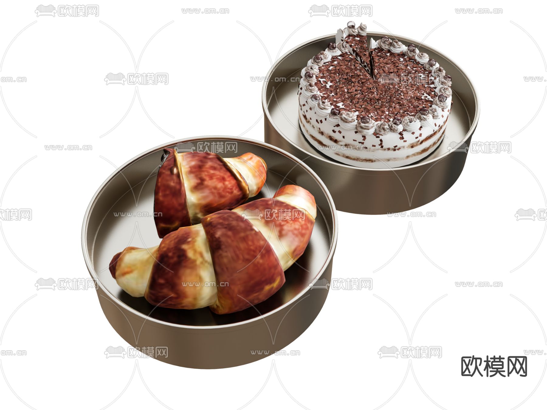 食物 奶油蛋糕 牛角包 面包su模型下载（渲染图2）