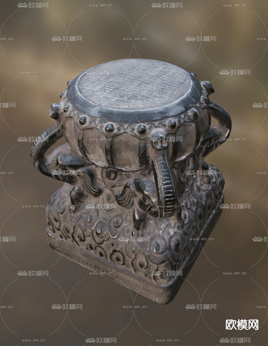 东南亚柱墩 青石墩3d模型下载（渲染图2）