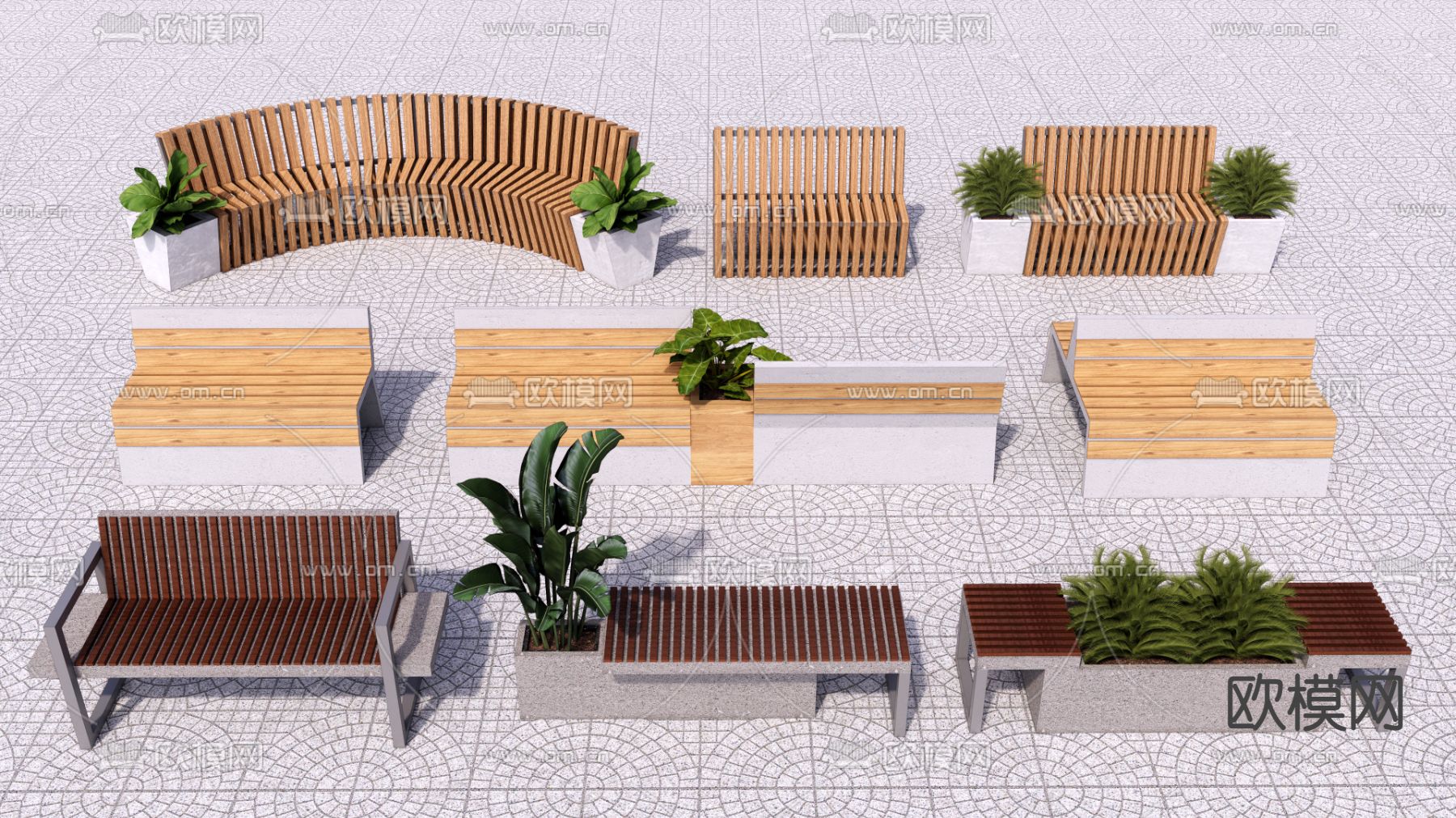 景观座椅 公园座椅 户外座椅su模型下载（渲染图2）