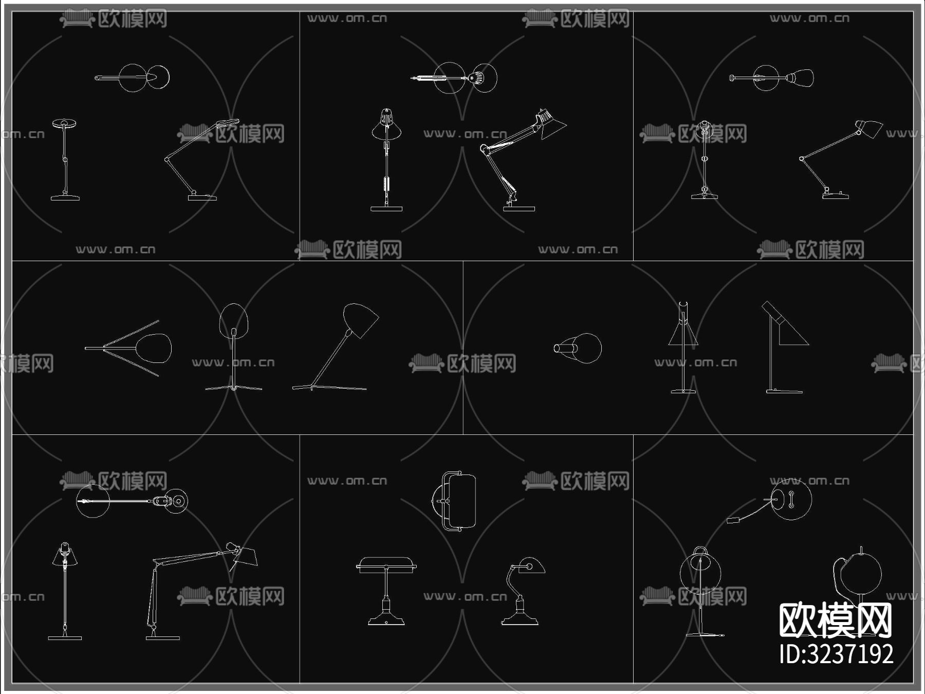 灯具 台灯 阅读灯 书桌灯cad立面图下载（渲染图2）