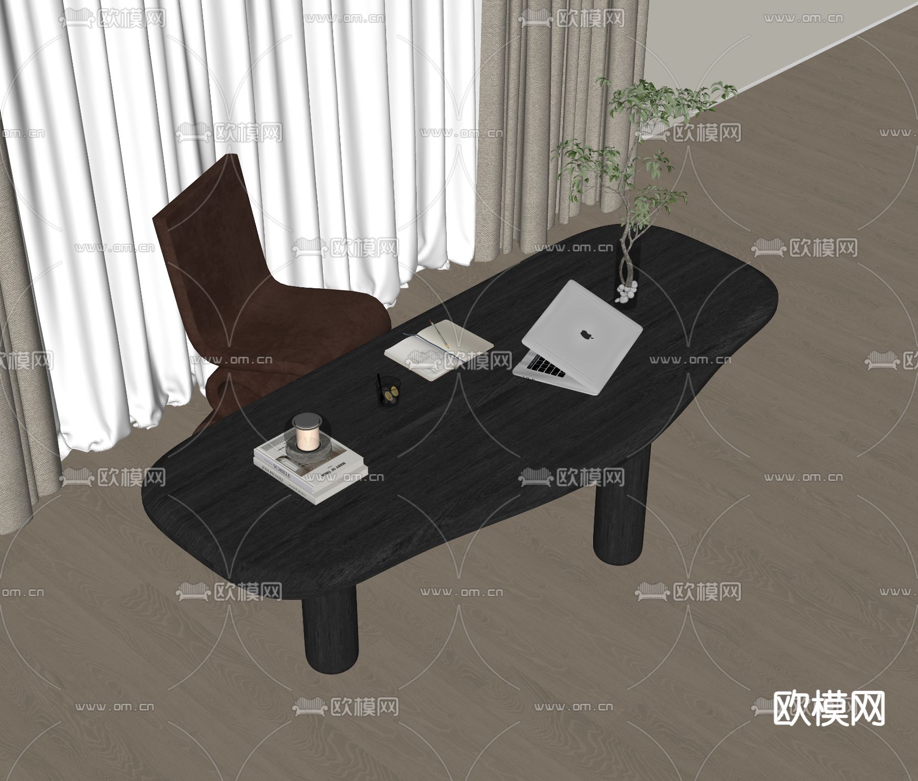 现代书桌椅su模型下载（渲染图1）