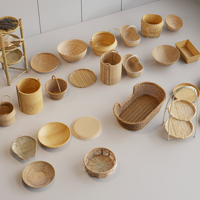  竹筐 竹篓 竹篮 竹帽su模型 