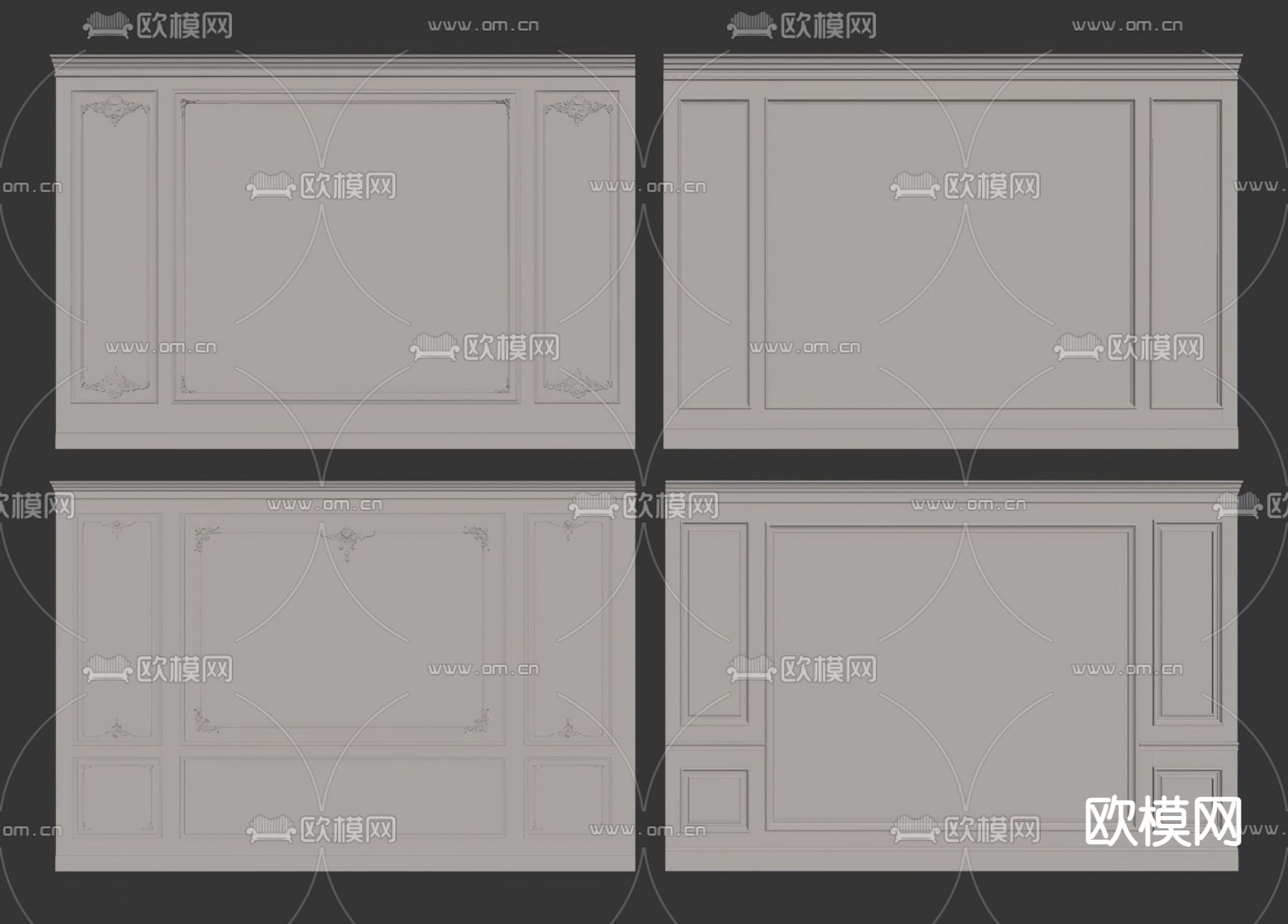 简欧背景墙su模型下载（渲染图2）