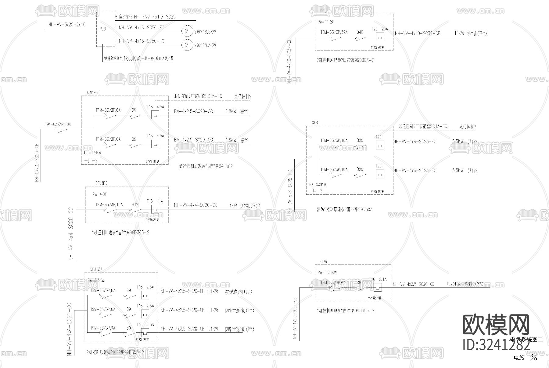 人防车库电气cad平面图下载（渲染图2）