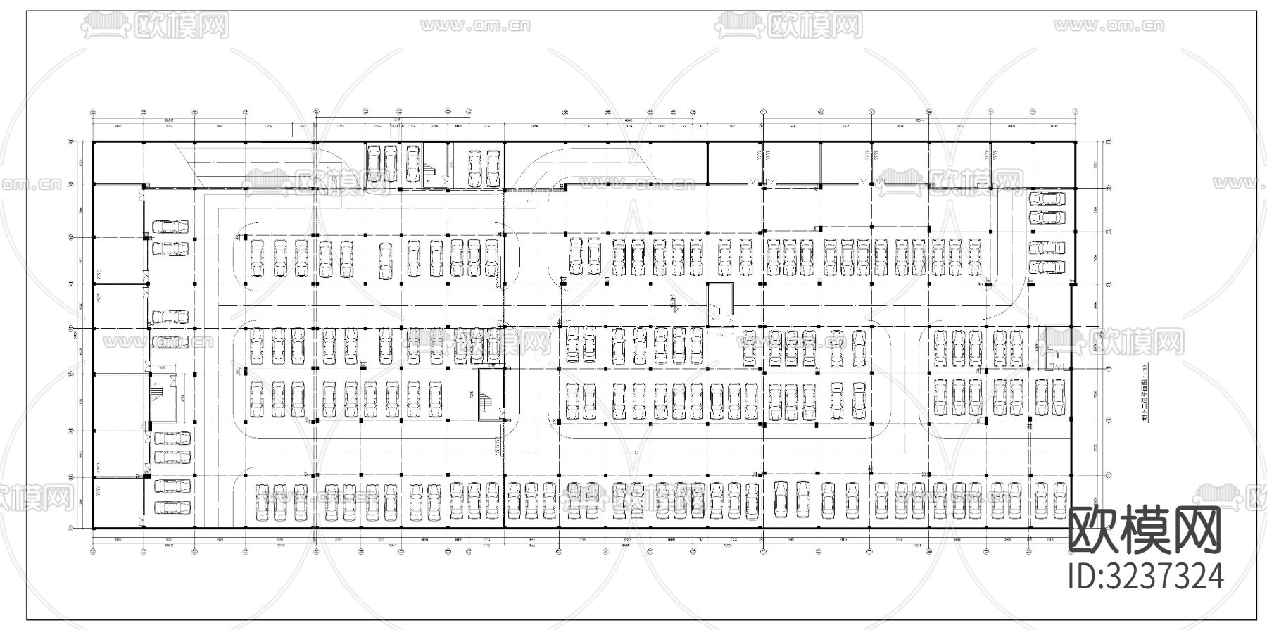 商场 地下二层停车场cad平面图下载（渲染图1）