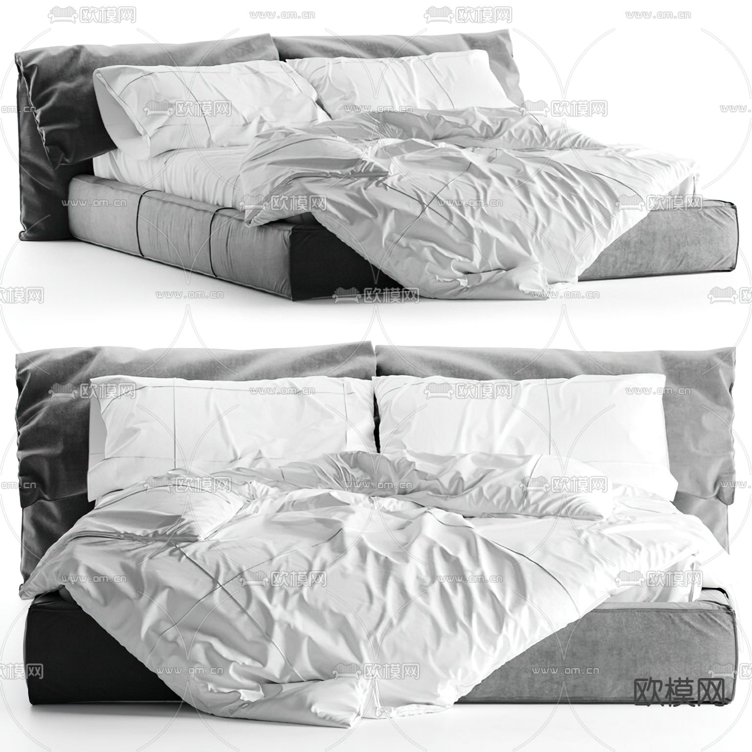 Baxter 高级灰双人床3d模型下载（渲染图1）