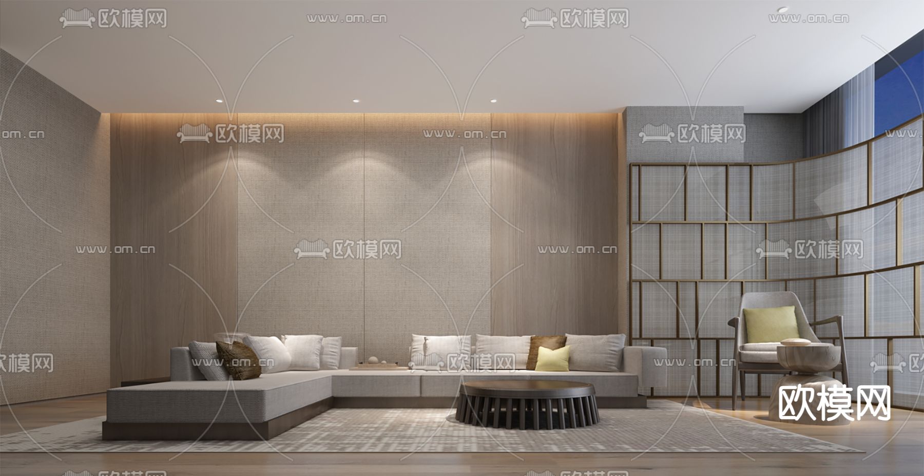 现代酒店套房3d模型下载（渲染图1）