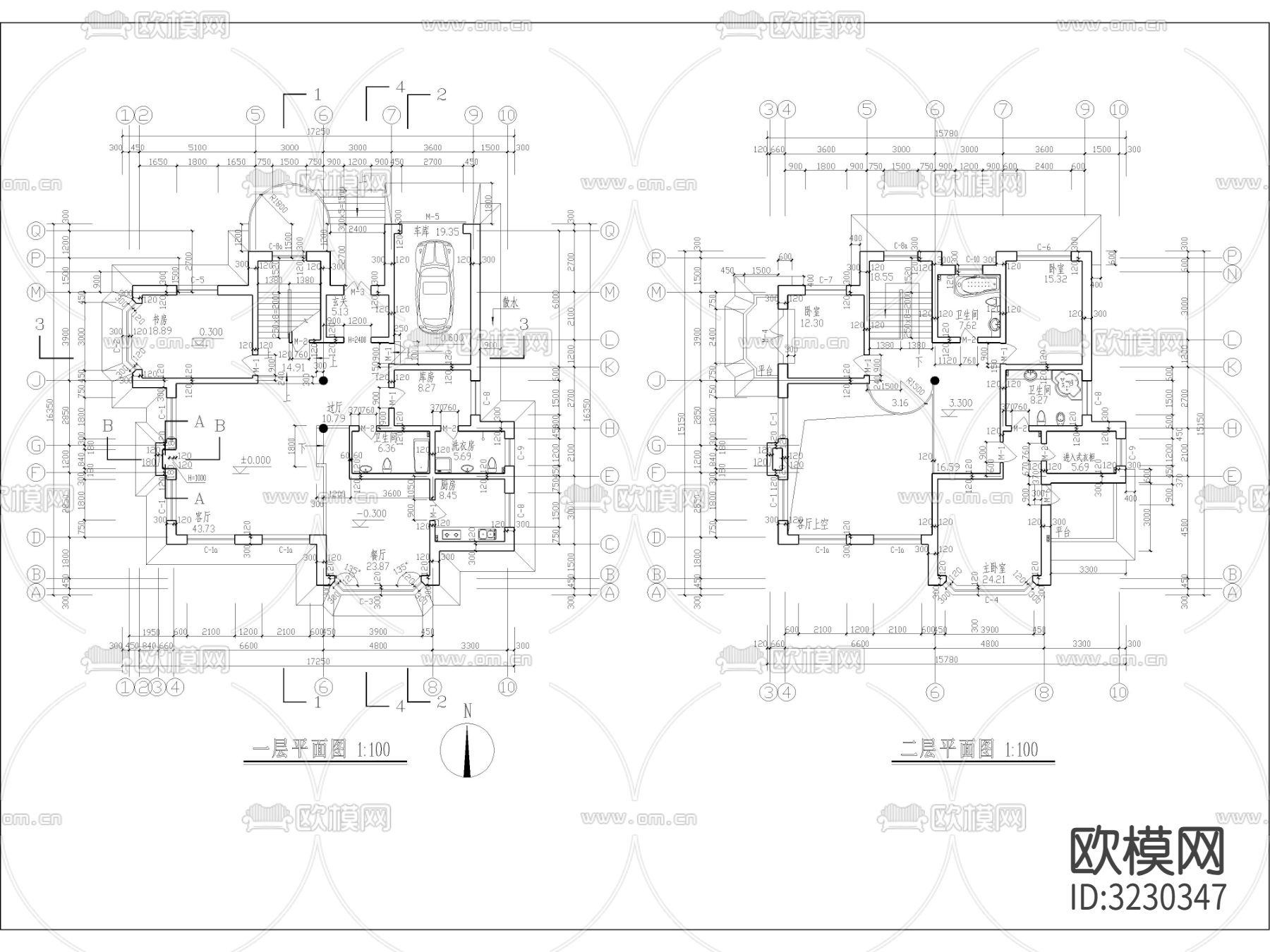 现代多层住宅 独栋别墅CAD施工图下载（渲染图2）