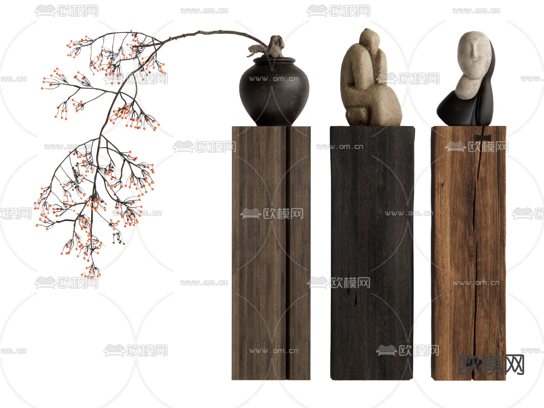 侘寂风抽象雕塑 摆件su模型下载（渲染图2）
