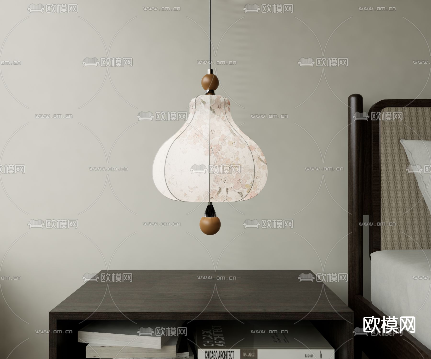 新中式床头吊灯 小吊灯su模型下载（渲染图1）