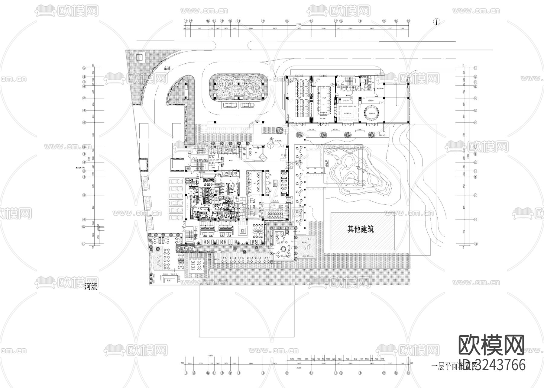 19500㎡高端民宿酒店cad平面图下载（渲染图6）