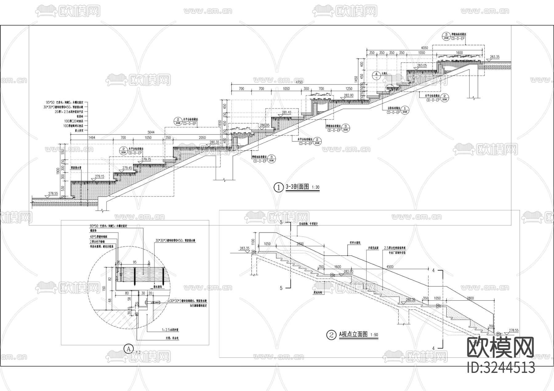 架空步道cad立面图下载（渲染图2）