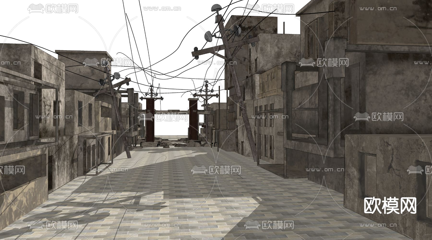 街道废墟 战后废墟 工业风遗址su模型下载（渲染图1）