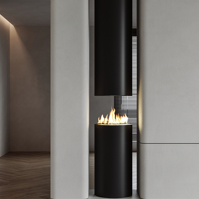  现代圆形壁炉 烤火炉 暖炉su模型 