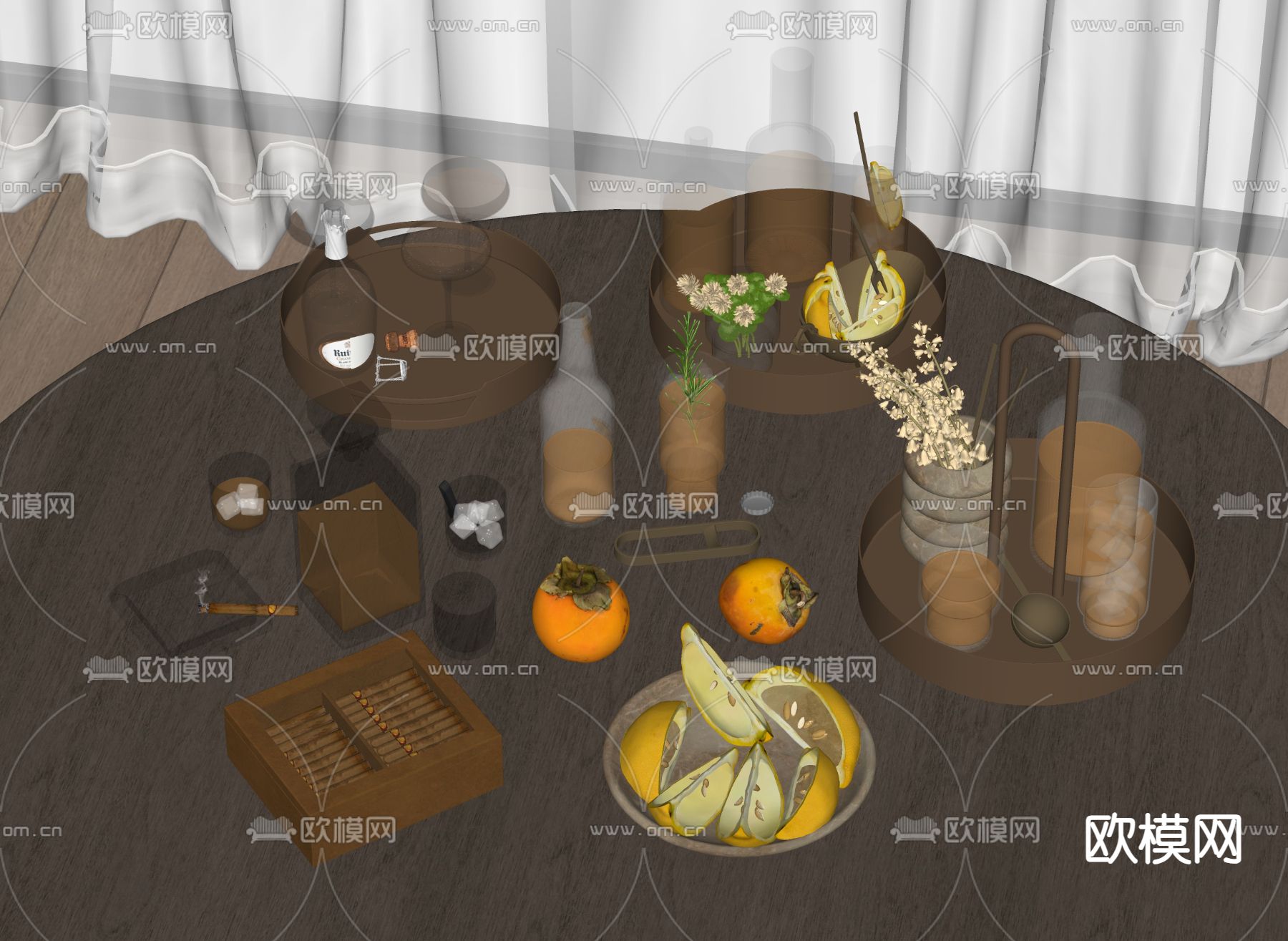 现代酒具 酒水摆件su模型下载（渲染图1）