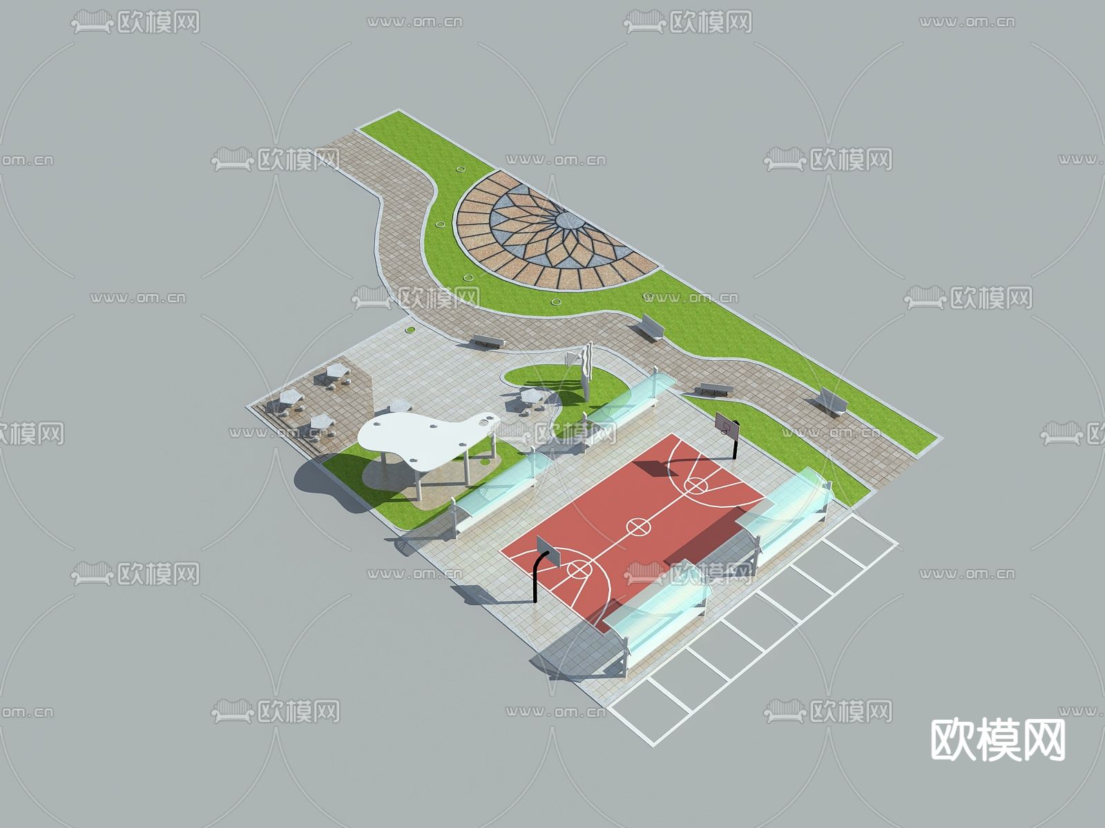 现代公园景观3d模型下载