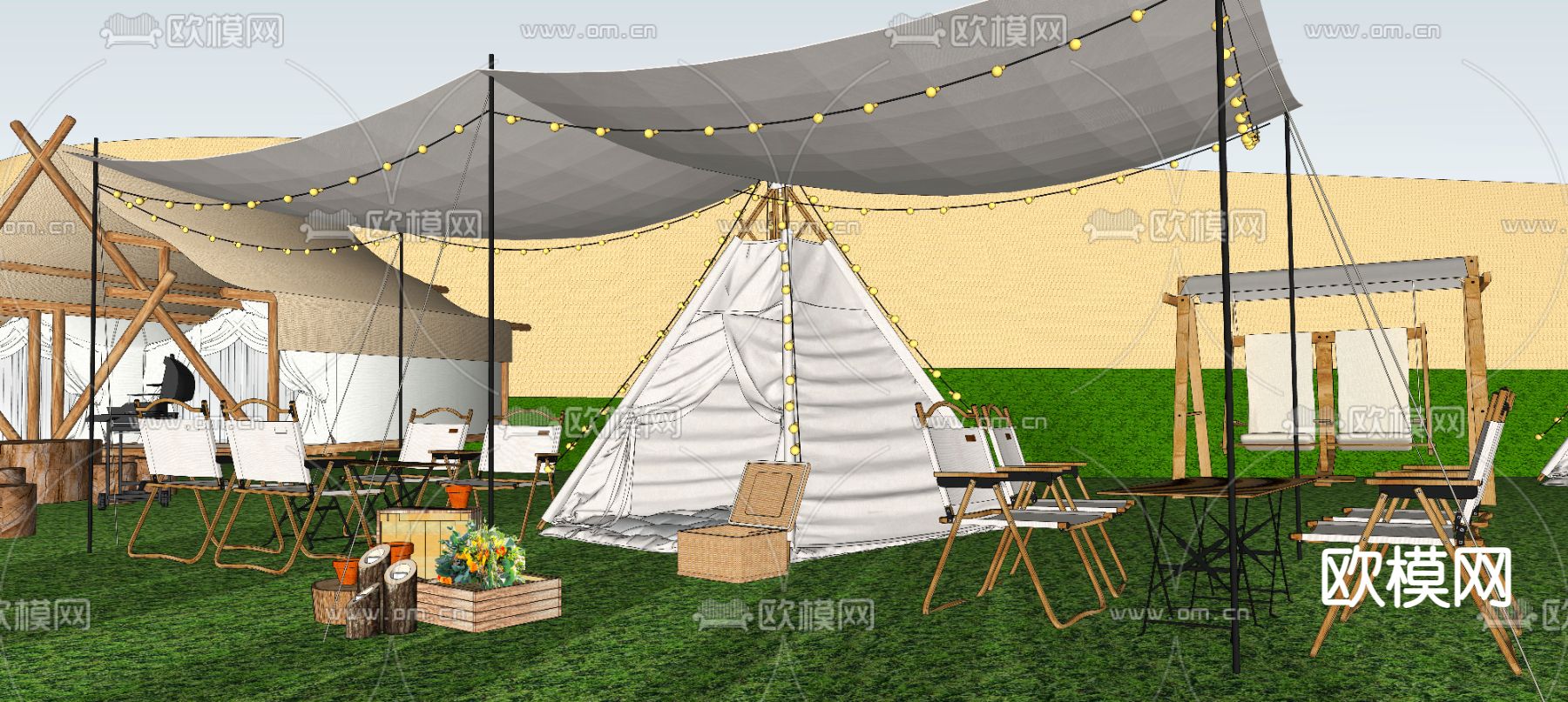 户外露营帐篷su模型