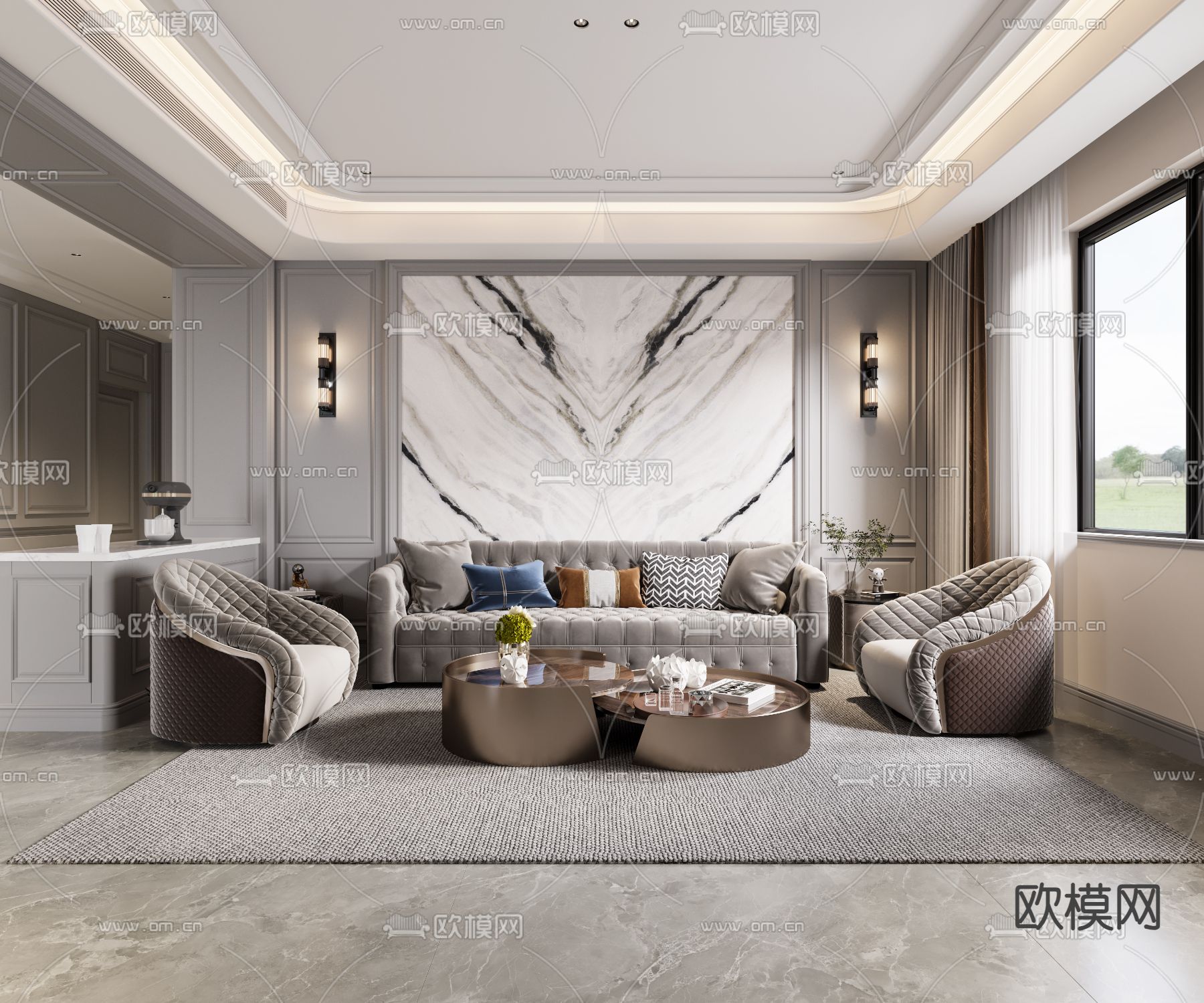 美式客厅3d模型下载（渲染图1）