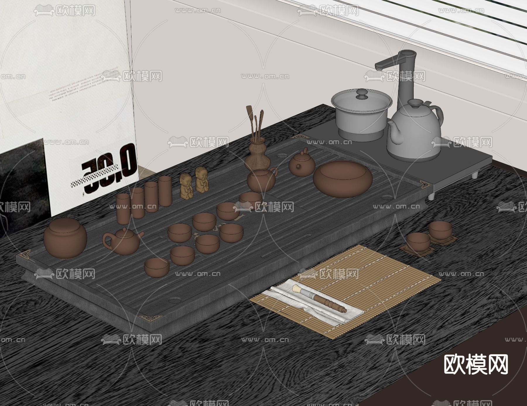 中式茶具 茶壶 茶杯su模型下载（渲染图1）
