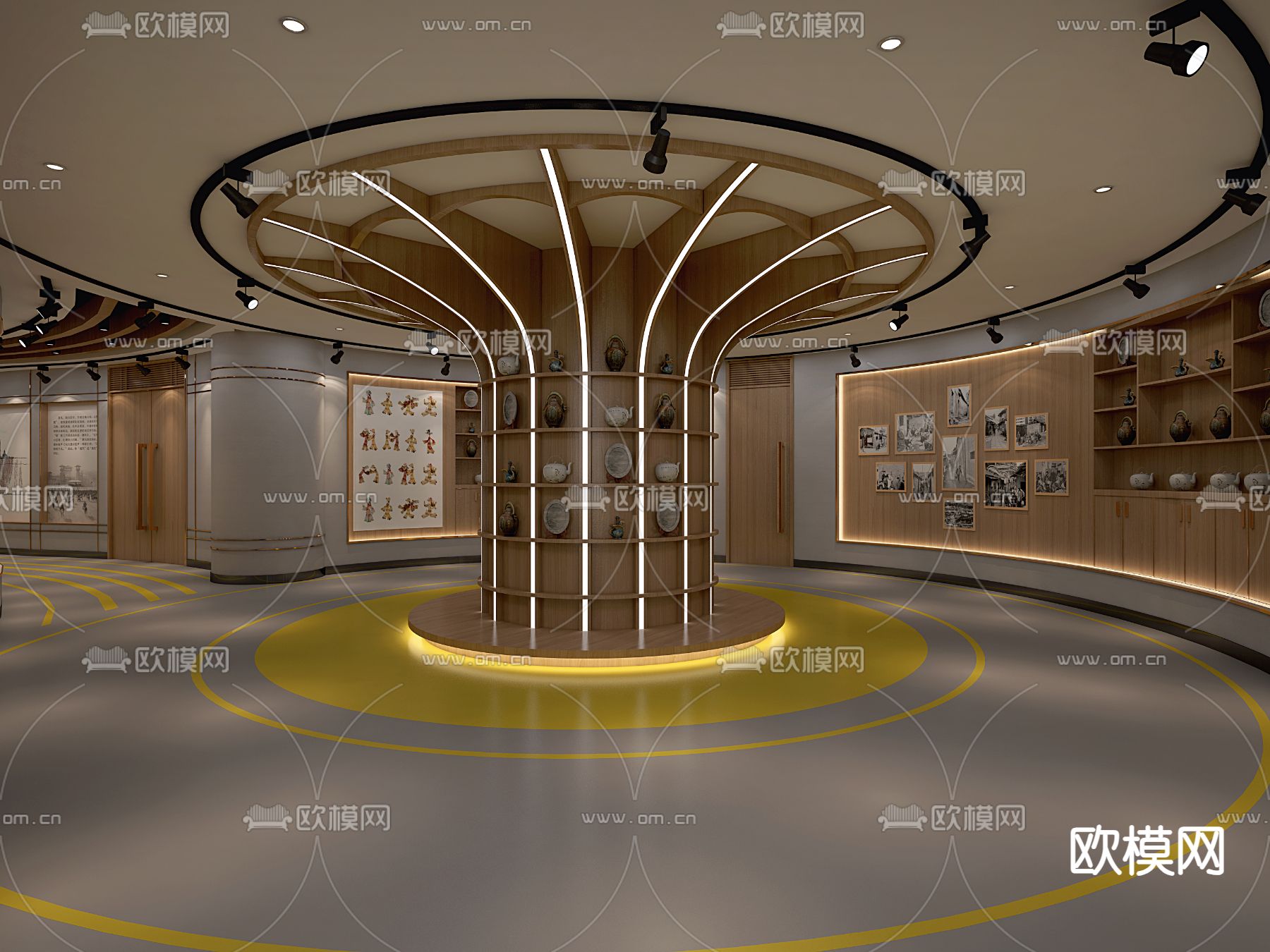 新中式美术馆 美术展厅3d模型下载（渲染图3）