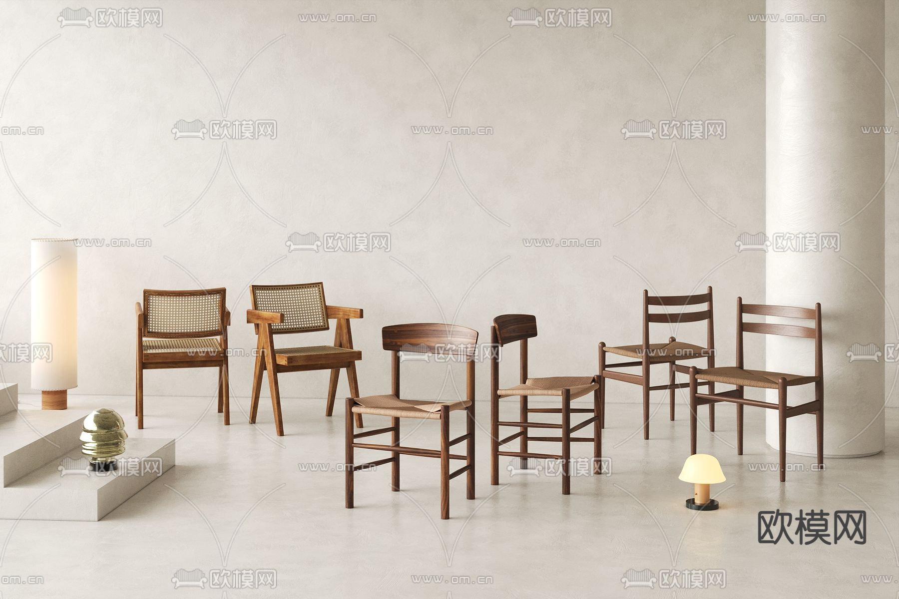 中古风椅子 餐椅su模型下载（渲染图3）