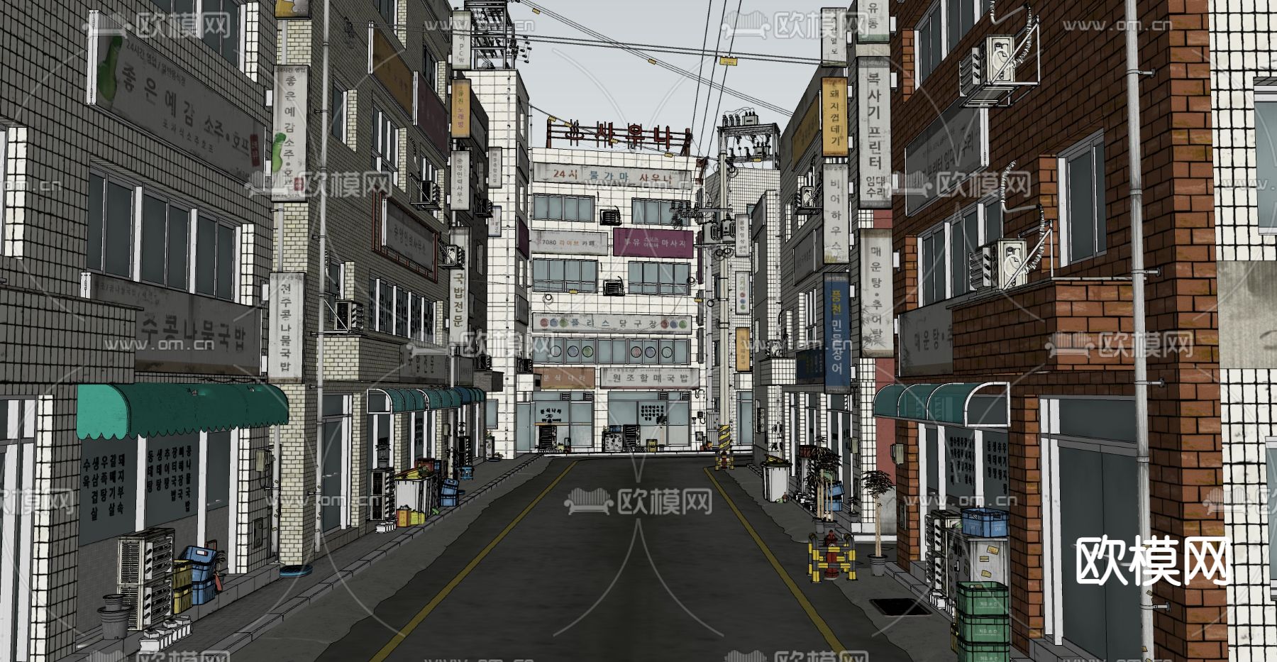 街道胡同 城中村民居su模型下载（渲染图1）