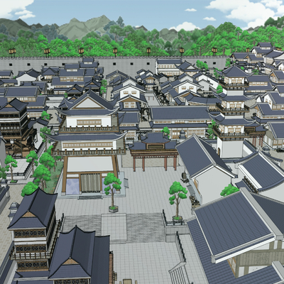  古代城墙城郭城市 古镇鸟瞰su模型 