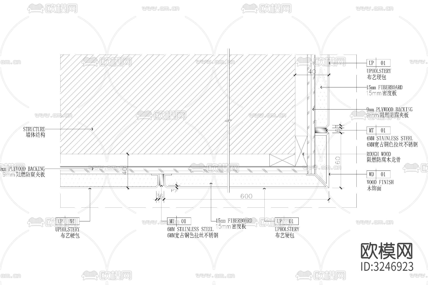 硬包布艺吸声板皮革软包与铝塑板木饰面cad图库下载（渲染图18）