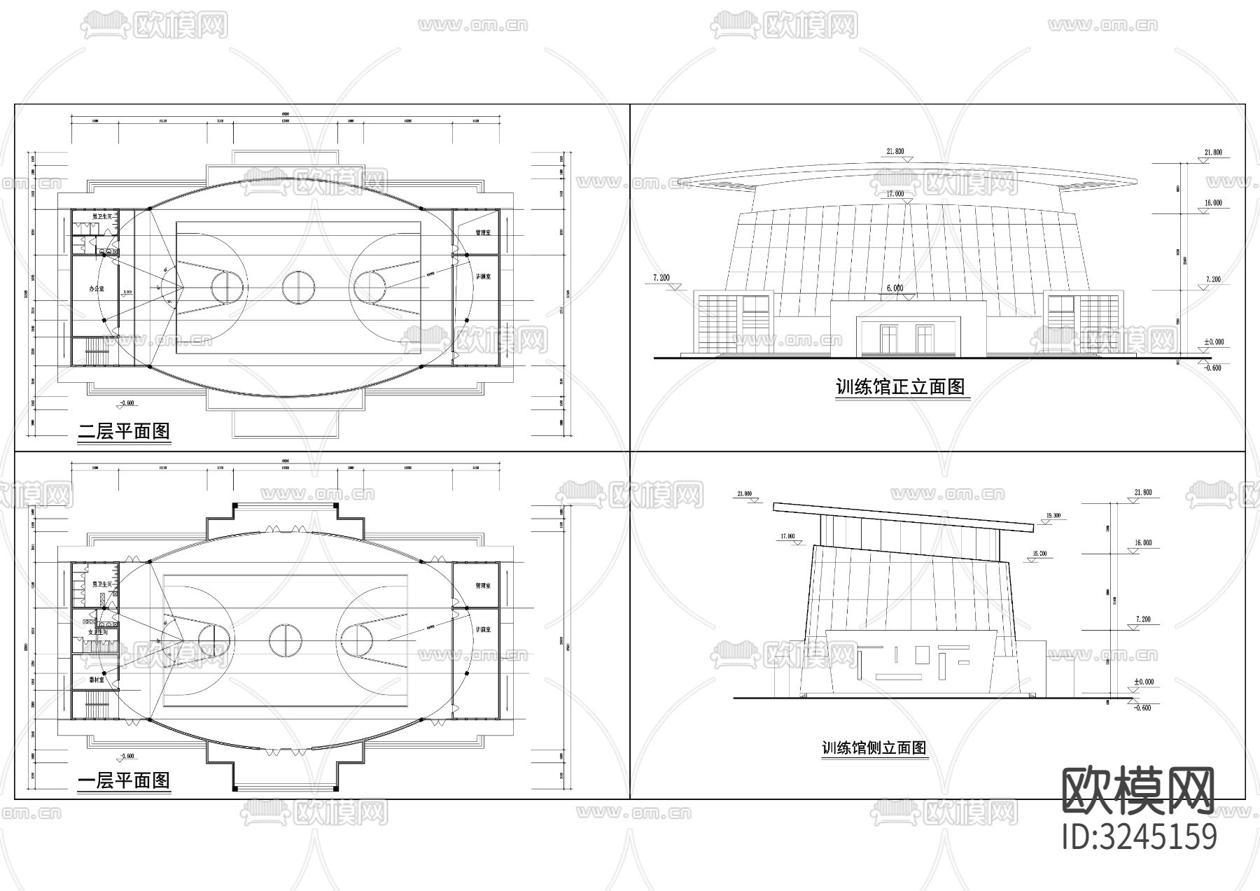 篮球训练馆cad立面图下载