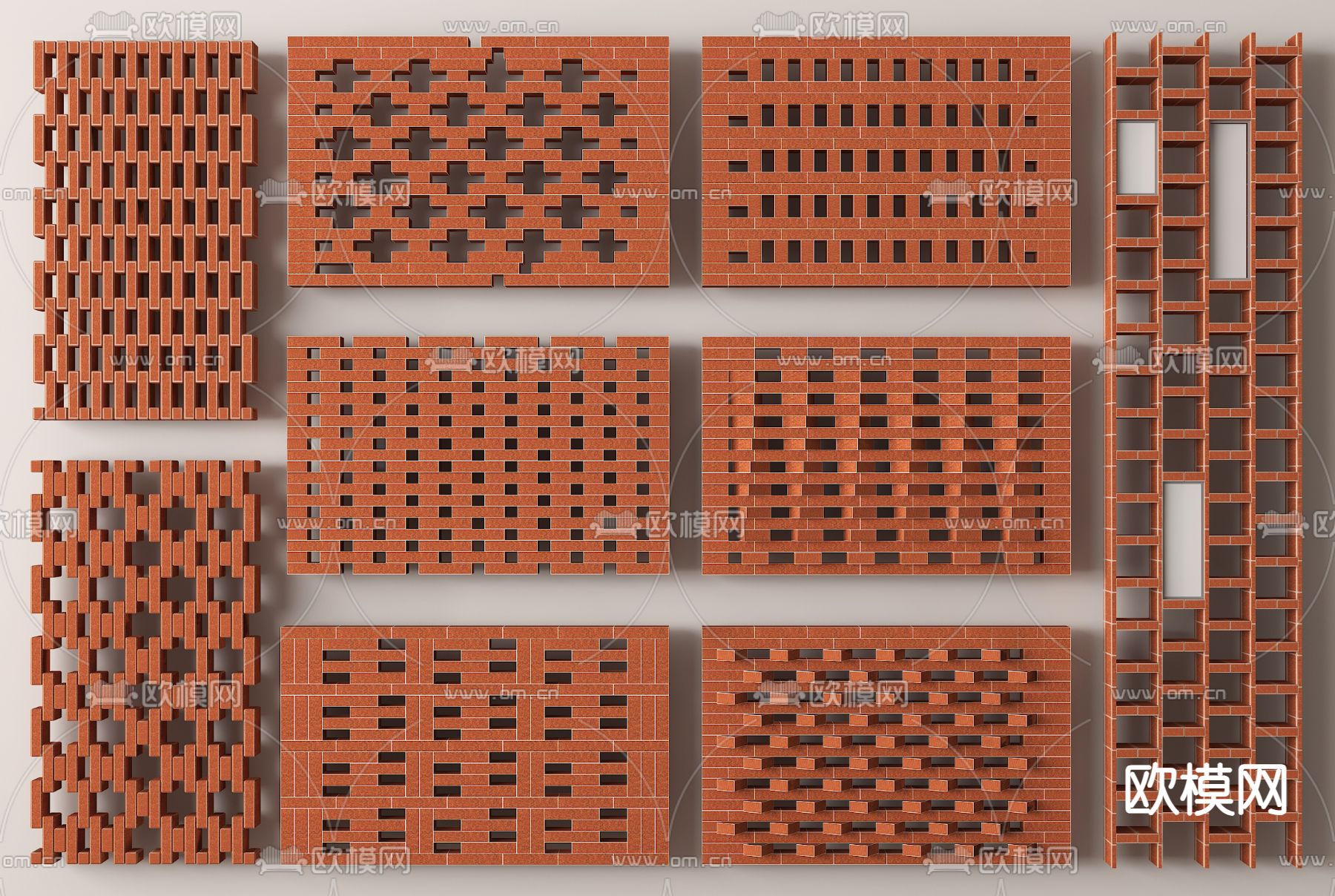 镂空红砖墙 镂空砖隔断 红砖3d模型下载