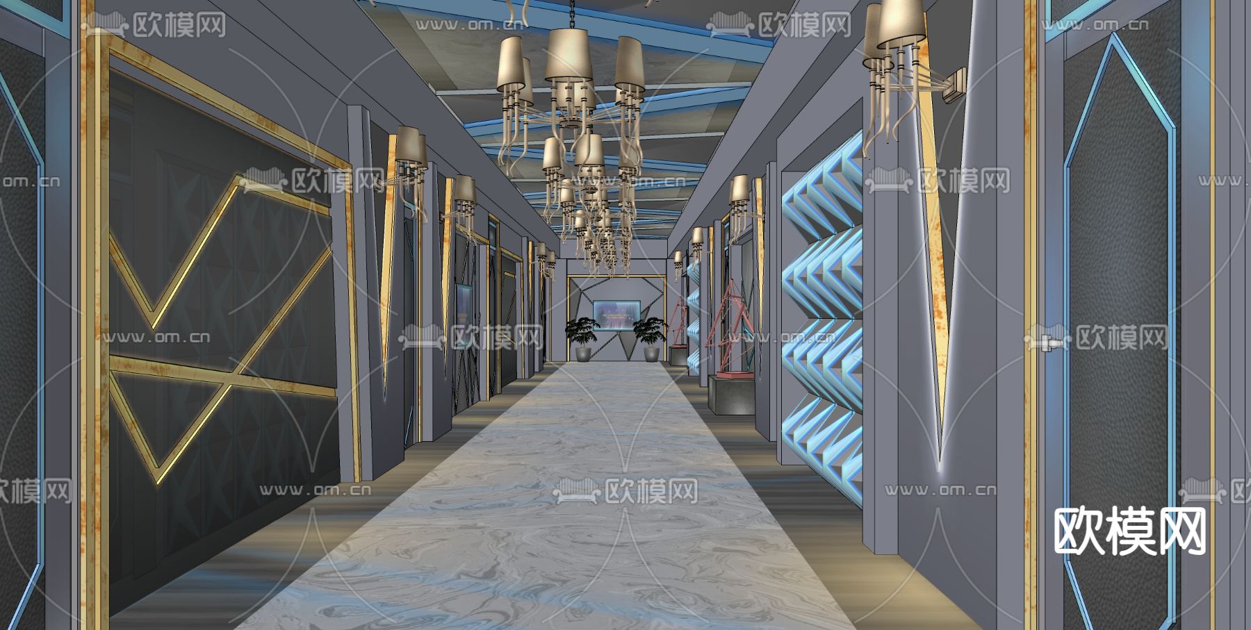 KTV走廊酒店楼道su模型下载（渲染图3）