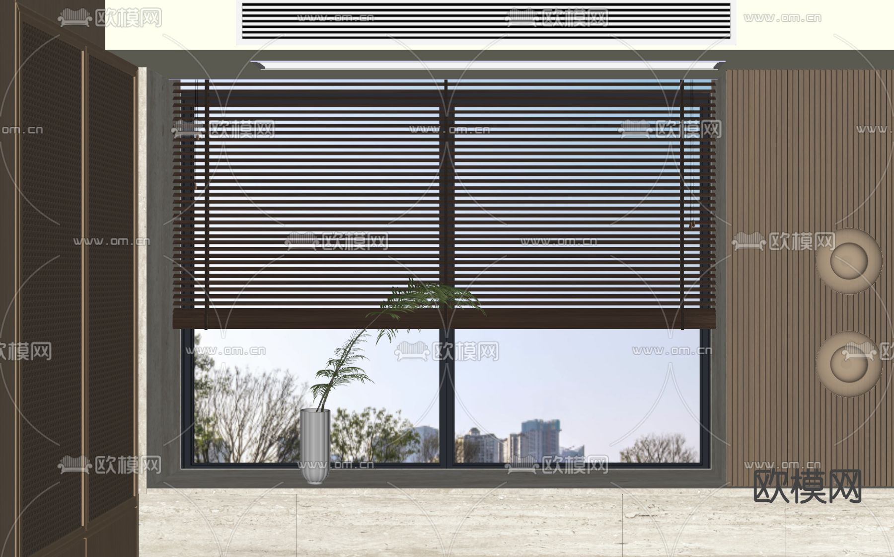 侘寂百叶帘 竹帘 卷帘 窗帘su模型下载（渲染图2）
