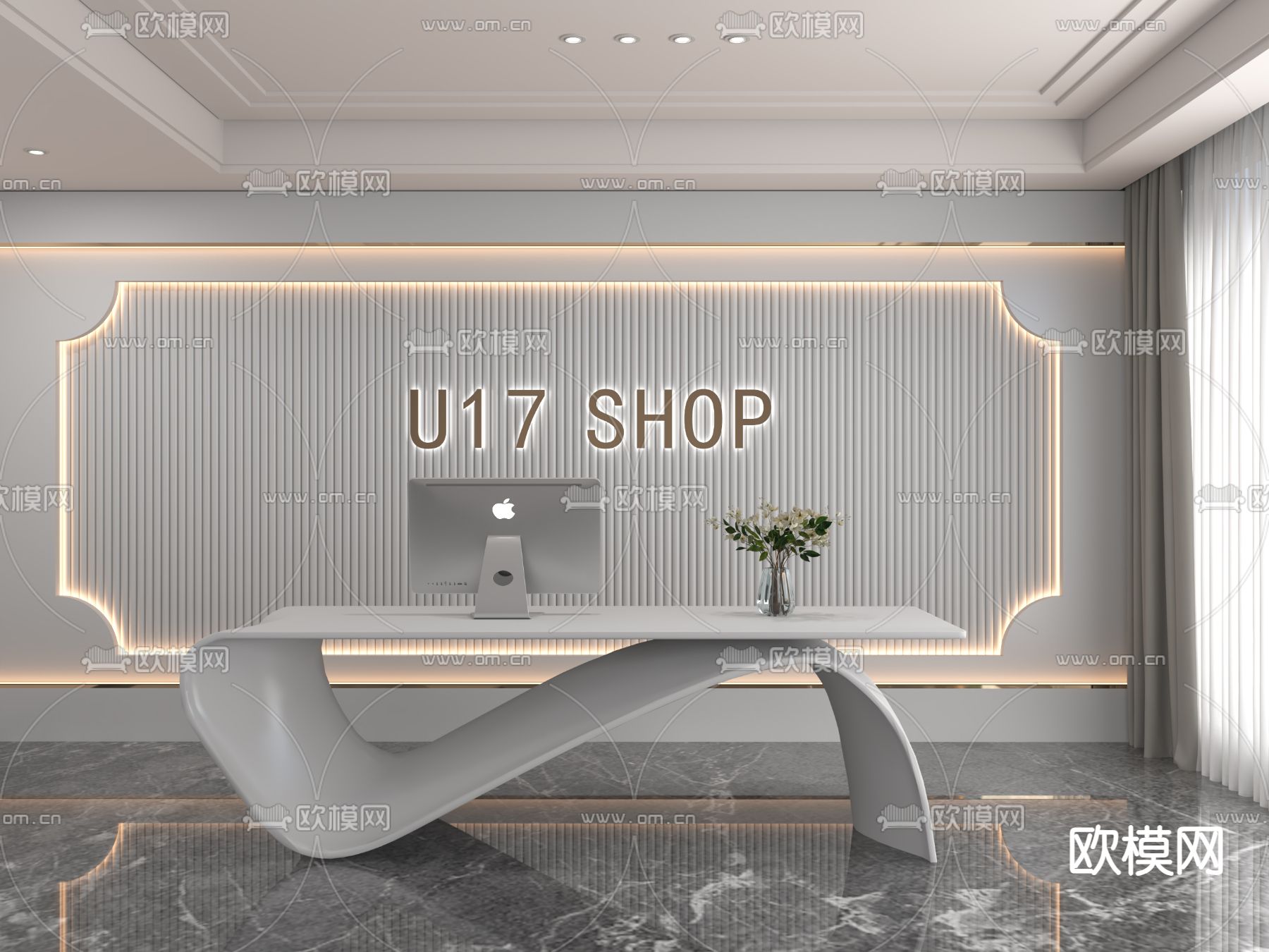 高级灰前台 接待台 服务台3d模型下载