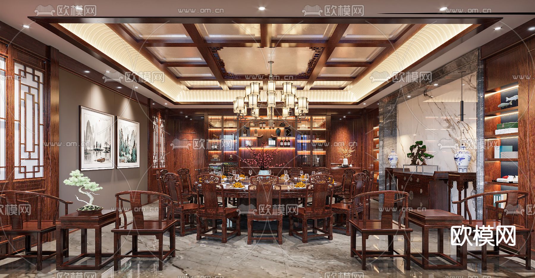 中餐厅包厢 酒楼包房3d模型下载（渲染图1）