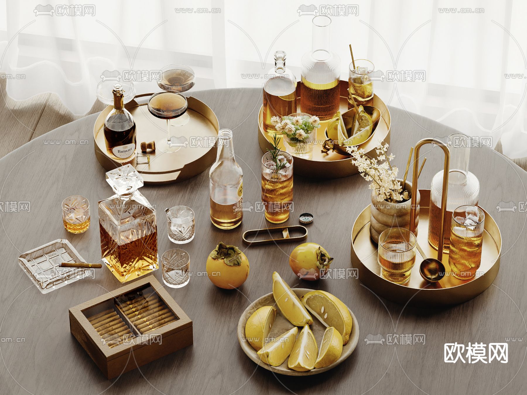 现代酒具 酒水摆件su模型下载（渲染图2）
